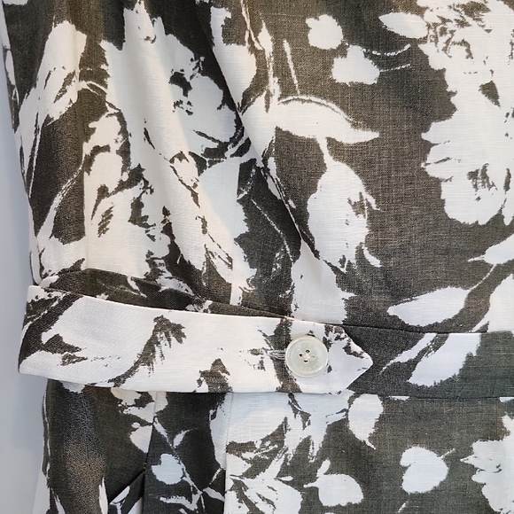 Ralph Lauren Classic Retro Round Neck Pleated Olive Floral 100% Linen Dress 12 - Picture 4 of 11